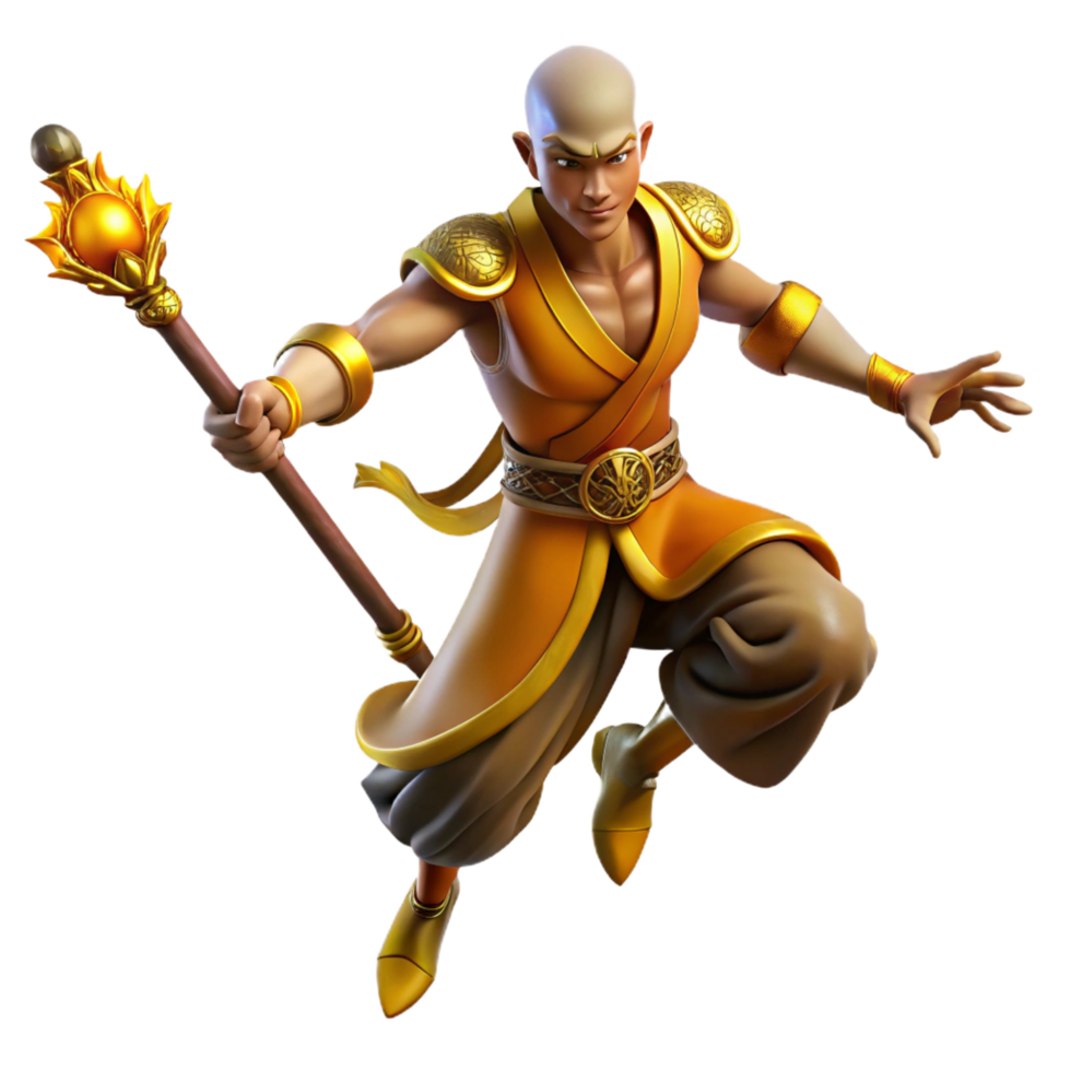 beautiful creative 3D Render Monk Warrior Illustration exclusive png