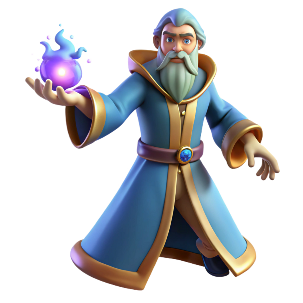 elegant contemporary Wizard 3D Render, Magical Fantasy professional png