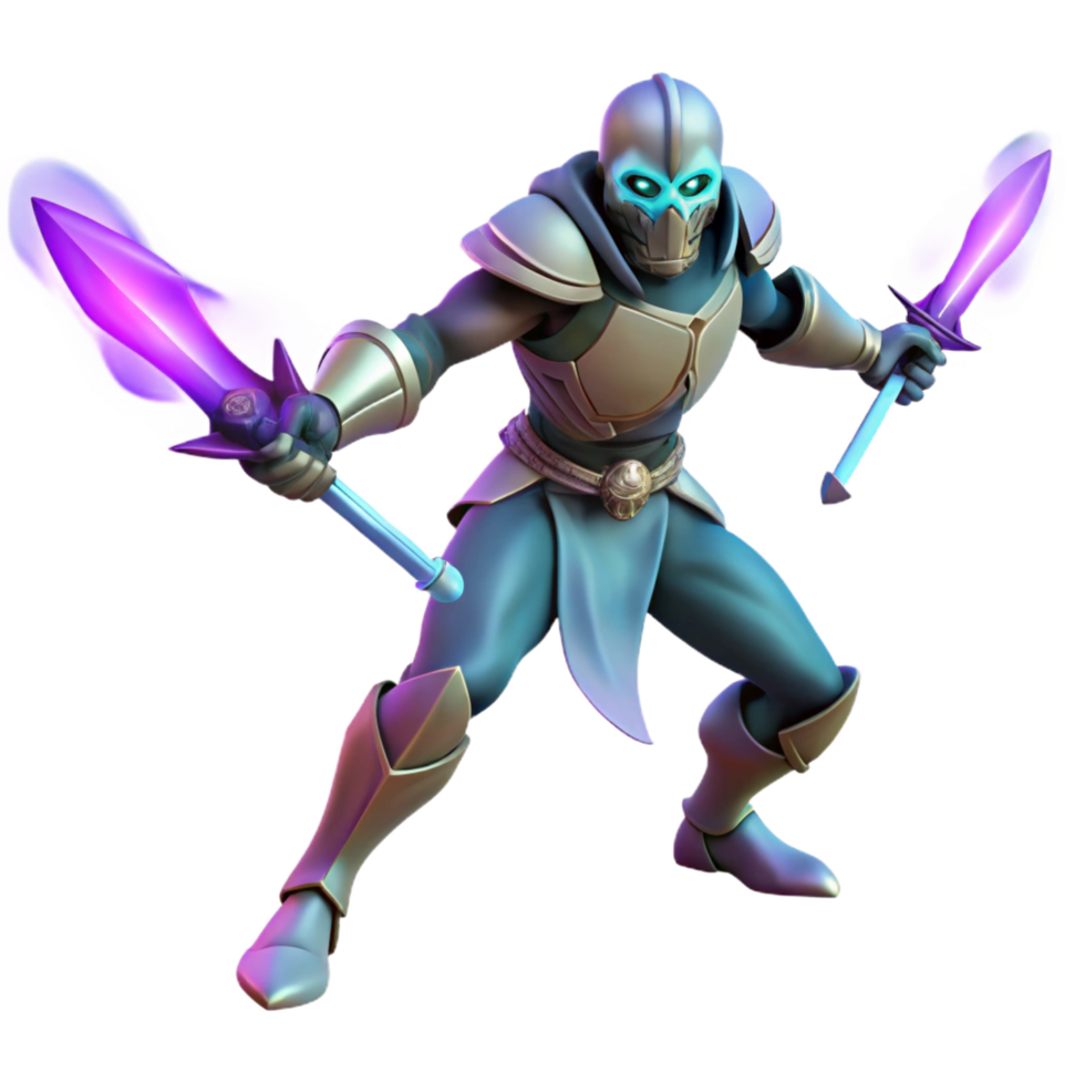 serene traditional Fantasy 3D Render Knight with Glowing Swords authentic png