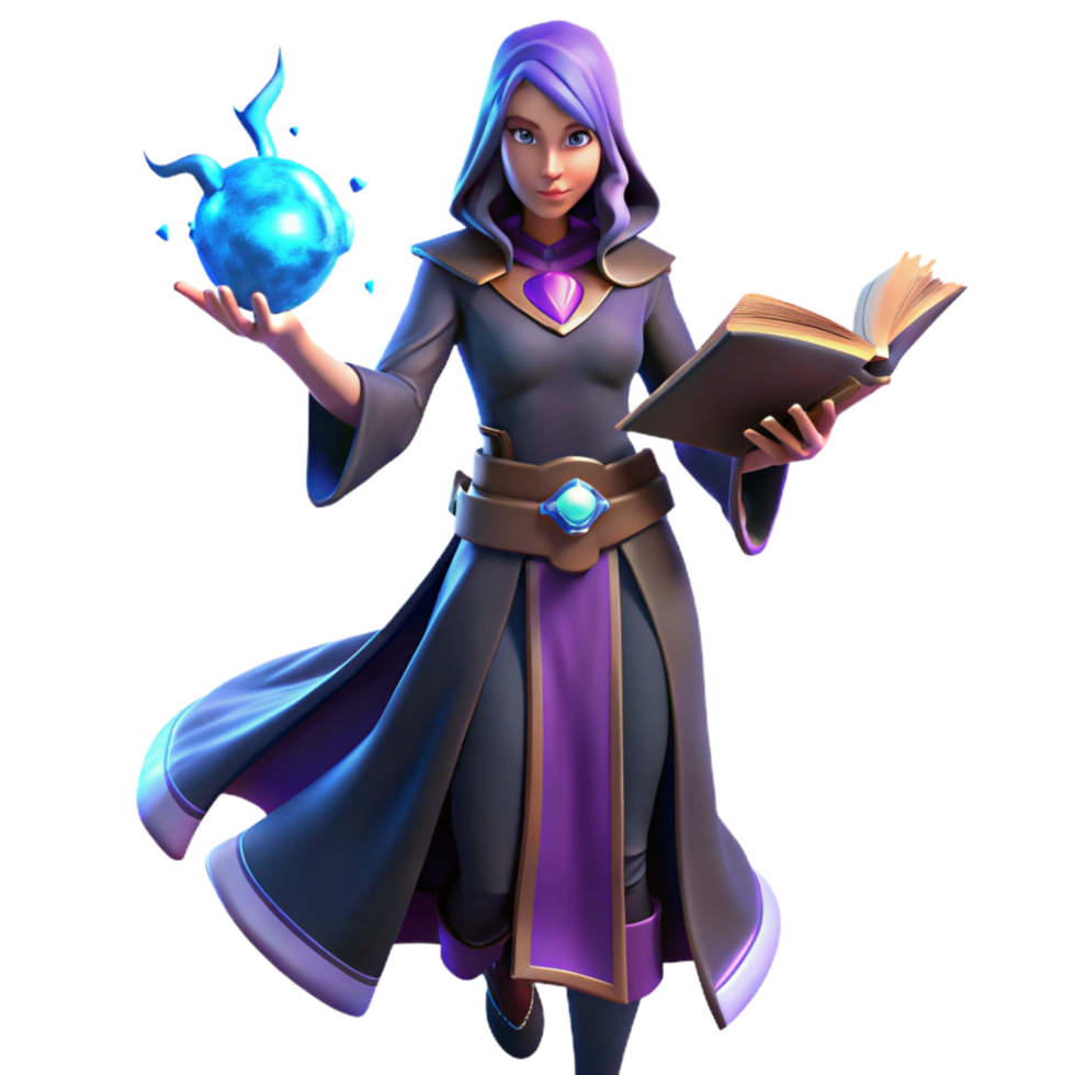 magnificent rustic Fantasy Mage Girl 3D Render premium png