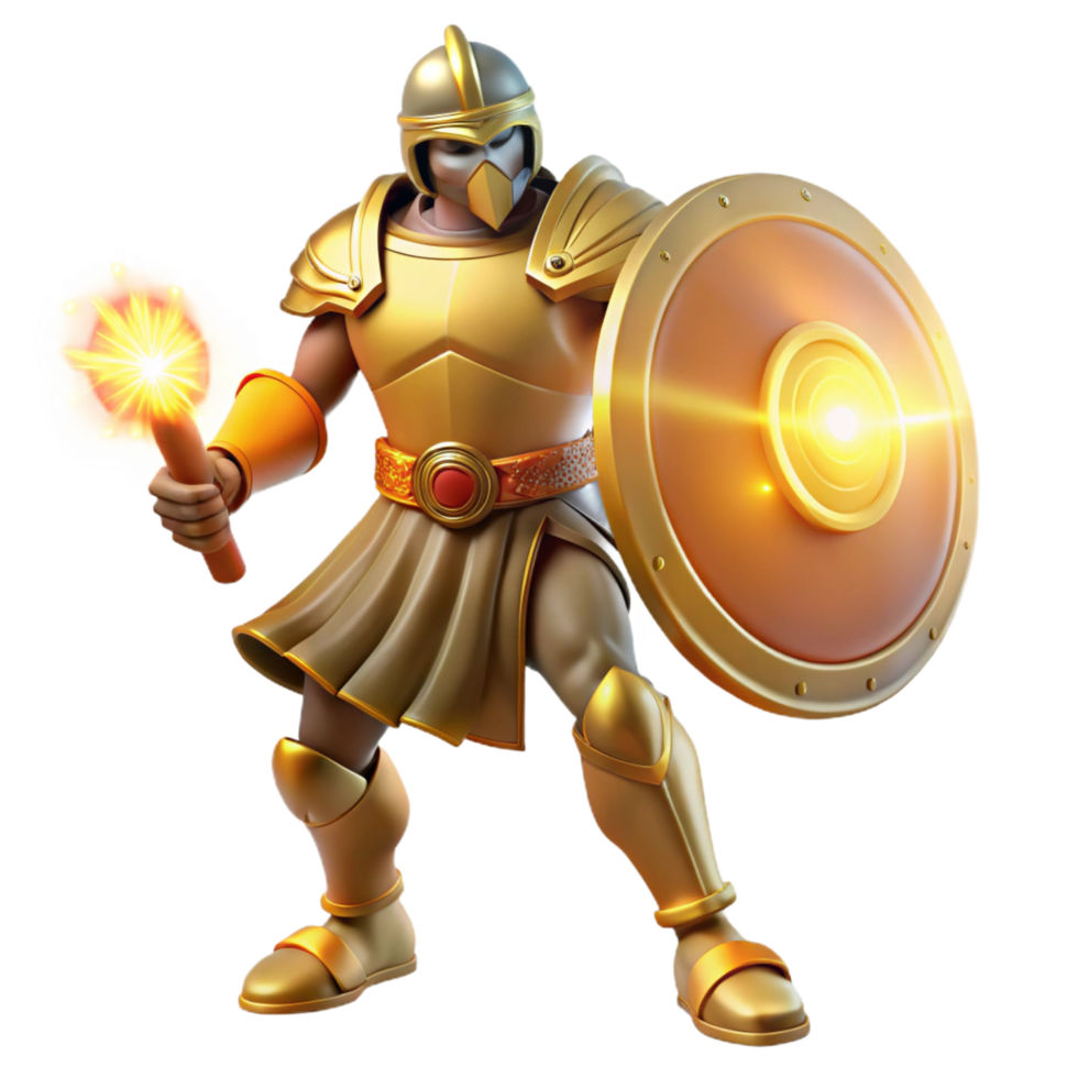 vibrant minimalist Golden Warrior 3D Render original png