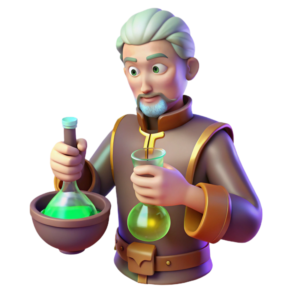 wonderful rustic 3D Alchemist Character Illustration high quality png