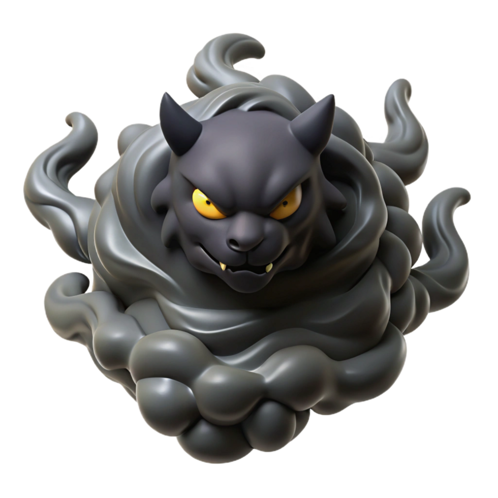 impressive minimalist Dark Cat in Smoke 3D Illustration genuine png