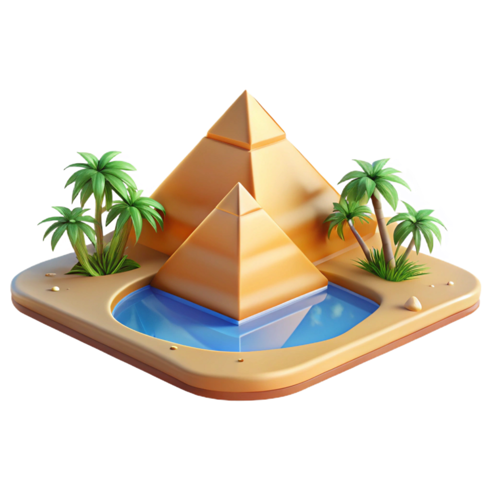 elegant rustic 3D Render Pyramids Oasis Island authentic png