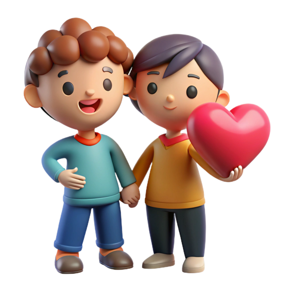 impressive abstract 3D Illustration Cute Cartoon Children Holding Heart premium png