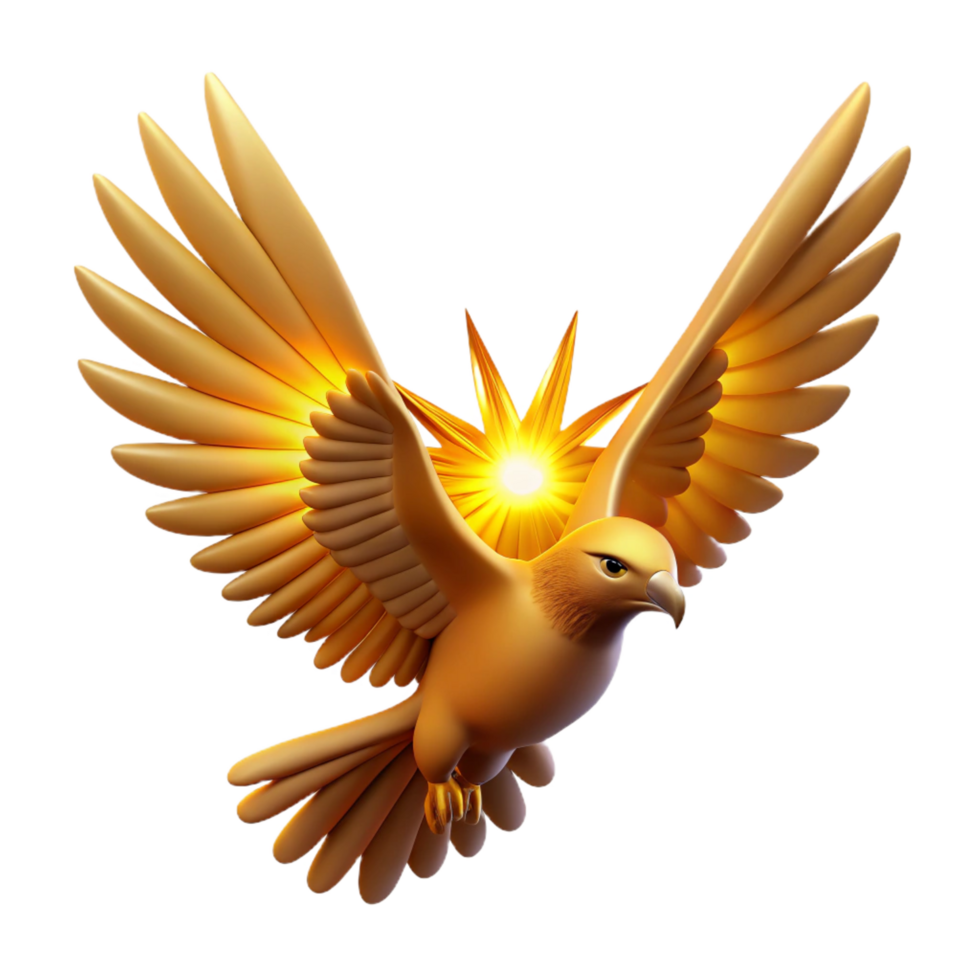 serene minimalist Golden Bird 3D Illustration high resolution png