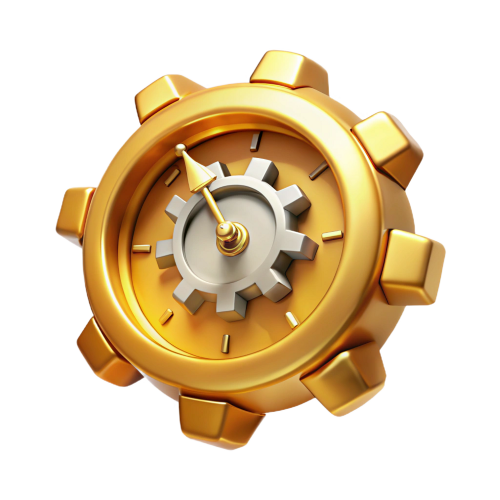magnificent classic Golden Gear Clock 3D Render high quality png