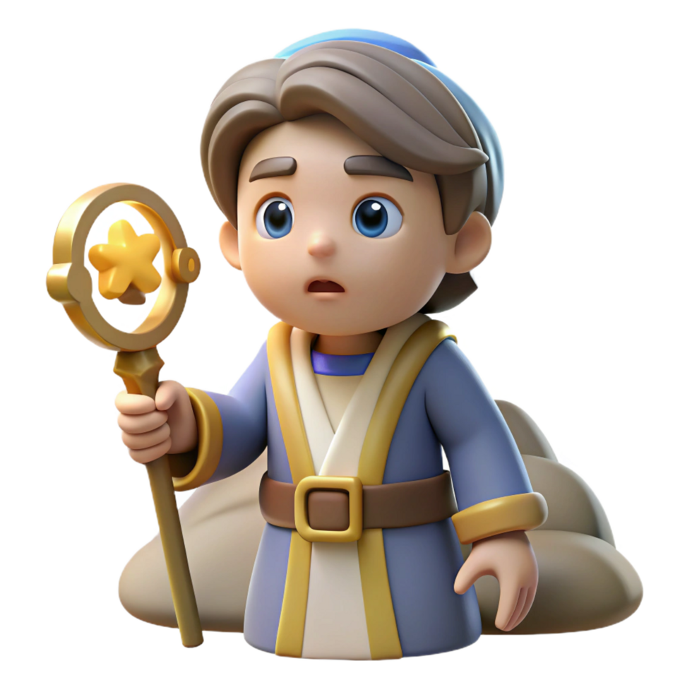 serene minimalist 3D Render Young Mage with Star Wand exclusive png