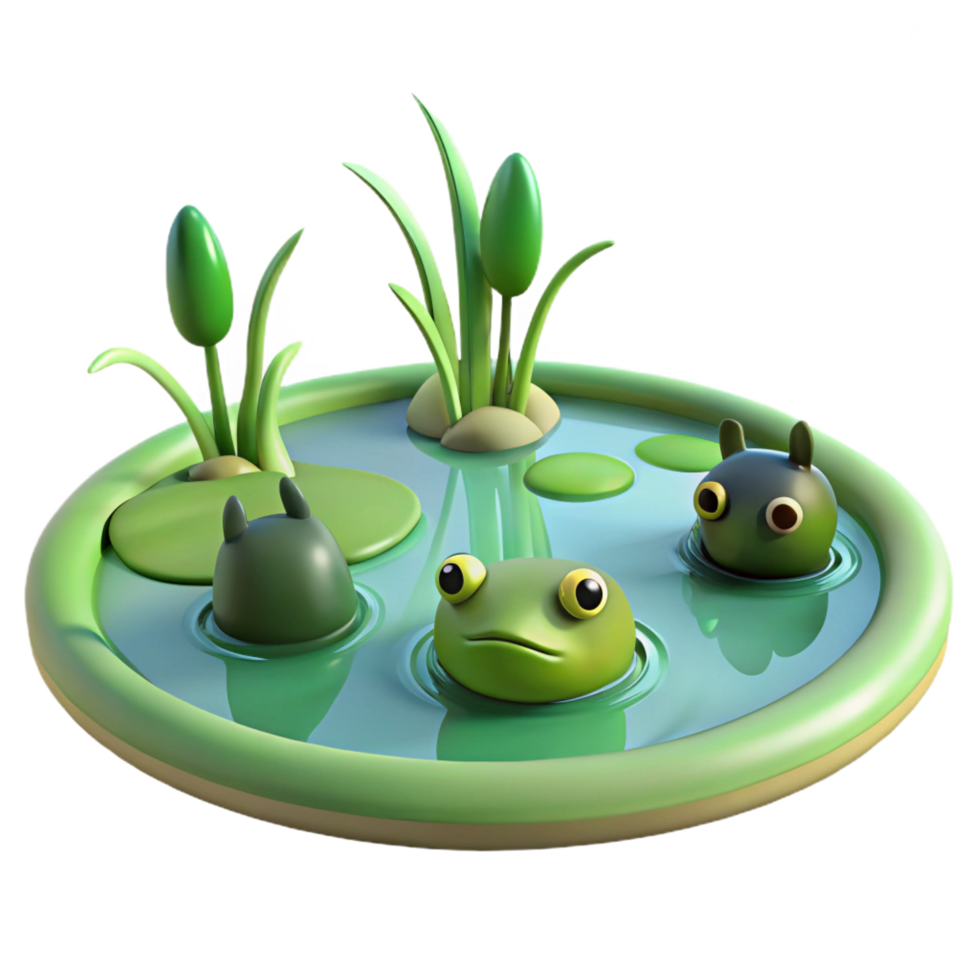 elegant vintage 3D Cartoon Frog Pond Illustration premium png