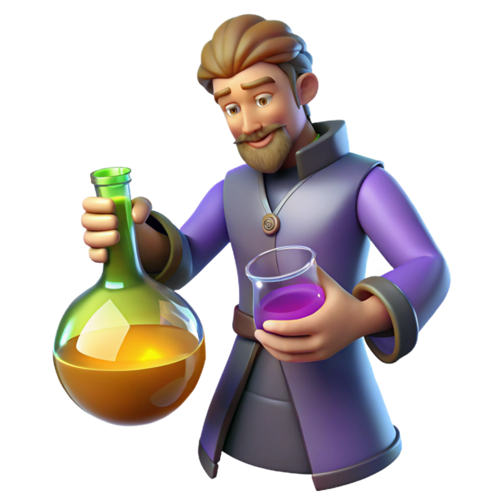 impressive modern 3D Cartoon Alchemist Potion Master authentic png