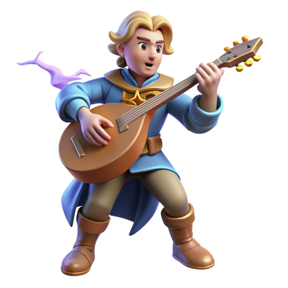 vibrant artistic 3D Render of a Musical Bard premium png