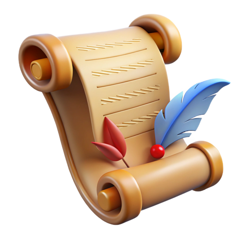 wonderful rustic 3D Scroll Illustration Ancient Parchment Design detailed png