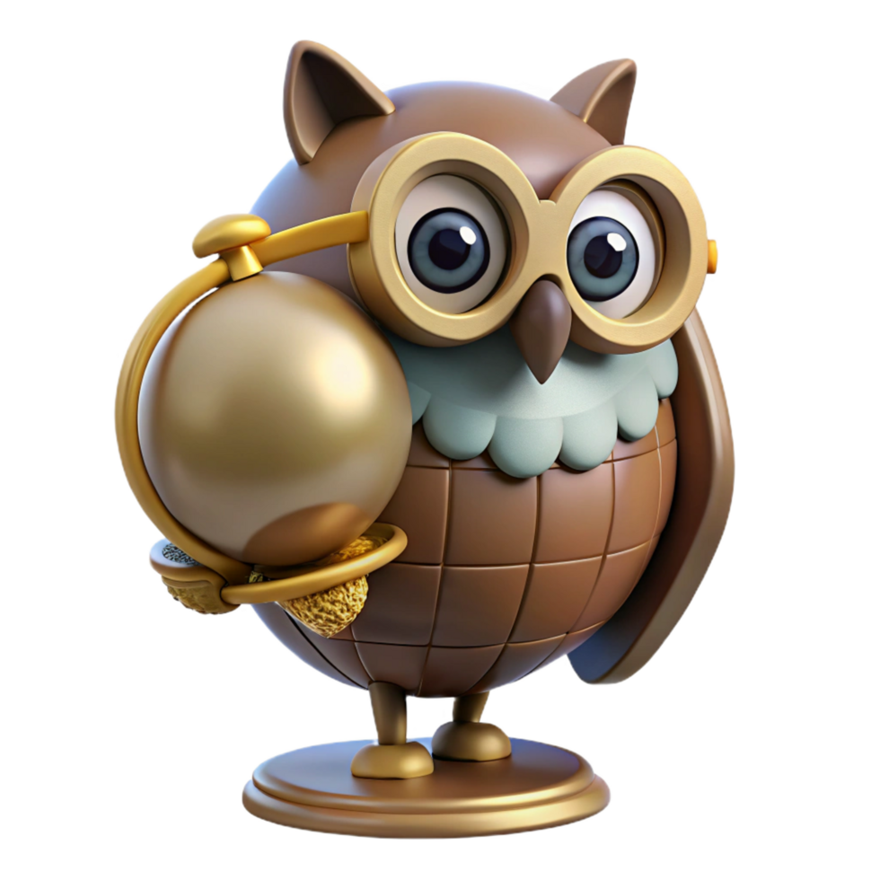 beautiful contemporary Wise Owl 3D Render Globe high resolution png