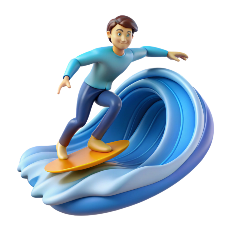 elegant creative 3D Illustration Surfer Riding Wave exclusive png