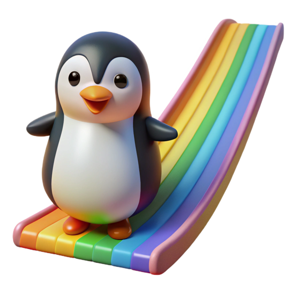 serene traditional Cute Penguin on Rainbow Slide 3D Render high resolution png