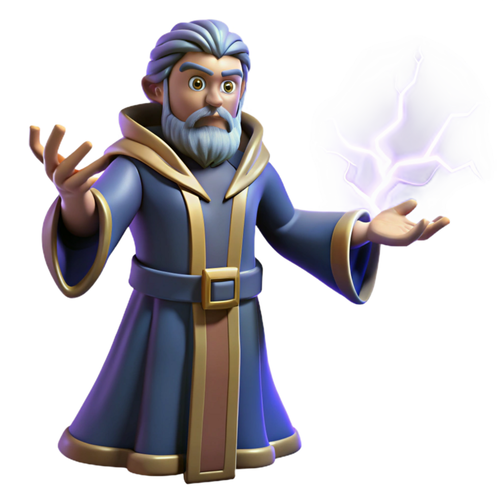 impressive traditional Wizard 3D Render, Magical Power exclusive png
