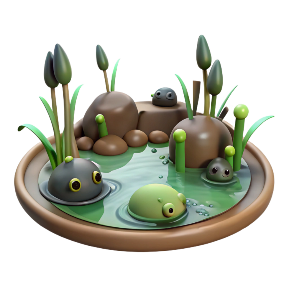 beautiful traditional Cute Frog Pond 3D Illustration professional png