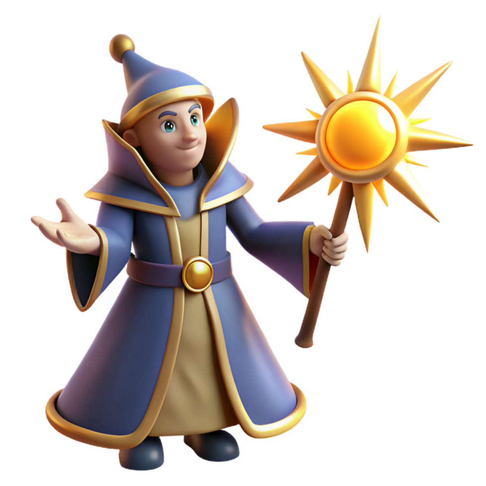 beautiful contemporary Friendly Cartoon Wizard 3D Render exclusive png