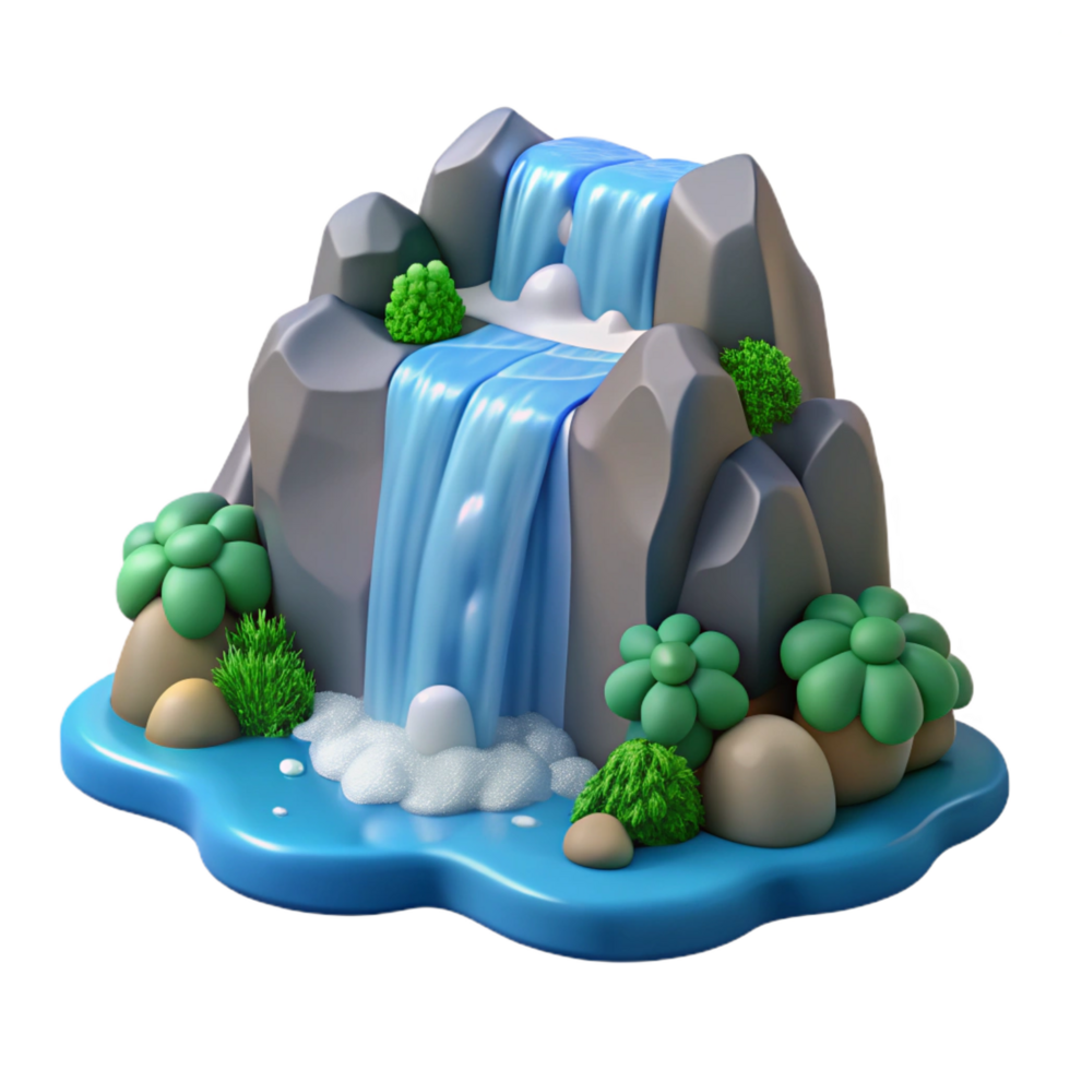 magnificent contemporary Cartoon Waterfall 3D Render high quality png