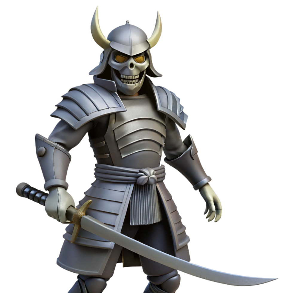 impressive traditional 3D Render Skull Samurai Warrior Illustration original png