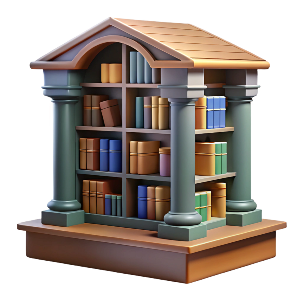 elegant classic 3D Bookcase Illustration Classic Columns and Books authentic png