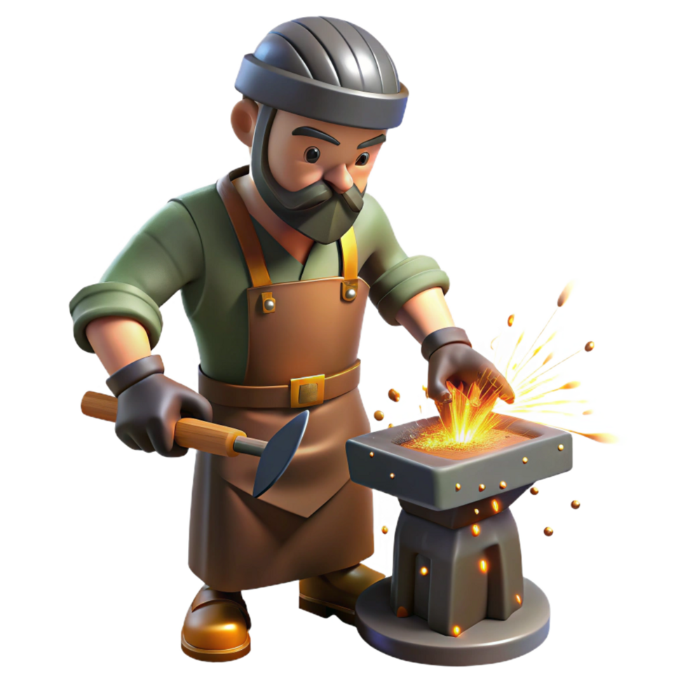 elegant abstract Blacksmith 3D Illustration Crafting Metal 4K png