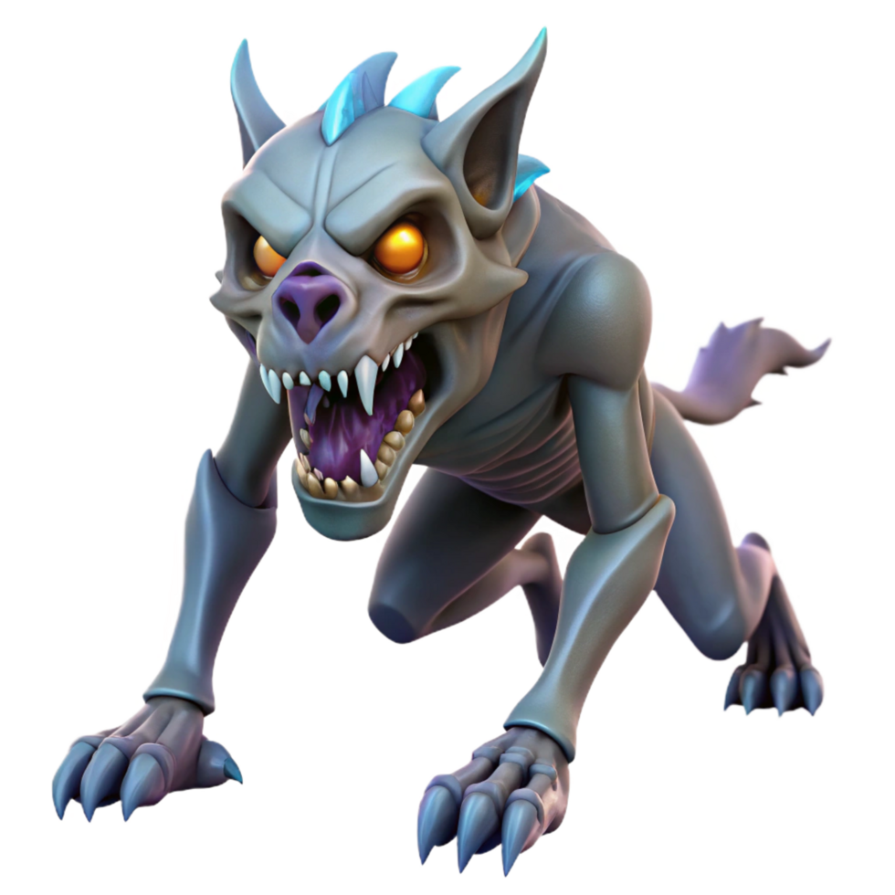 serene vintage 3D Render of a Growling Fantasy Wolf premium png