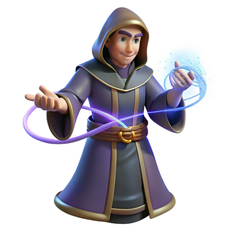 impressive modern 3D Render of a Young Wizard detailed png