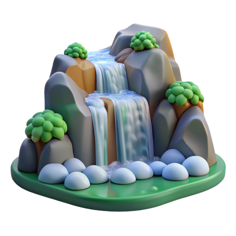 magnificent classic Cartoon Waterfall 3D Render original png