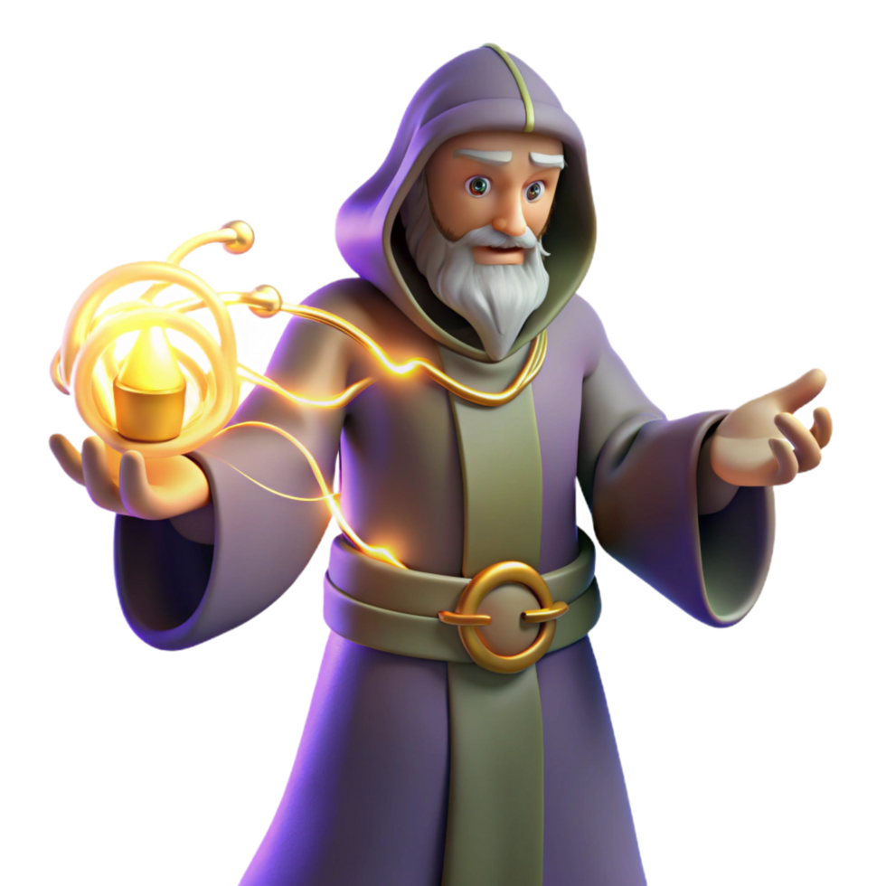 magnificent traditional 3D Wizard Illustration, Magical Orb premium png