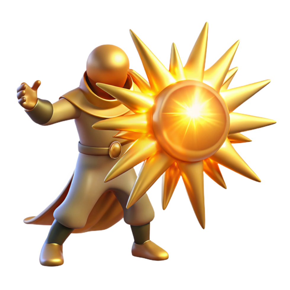 dramatic artistic Golden Sun Warrior 3D Illustration exclusive png