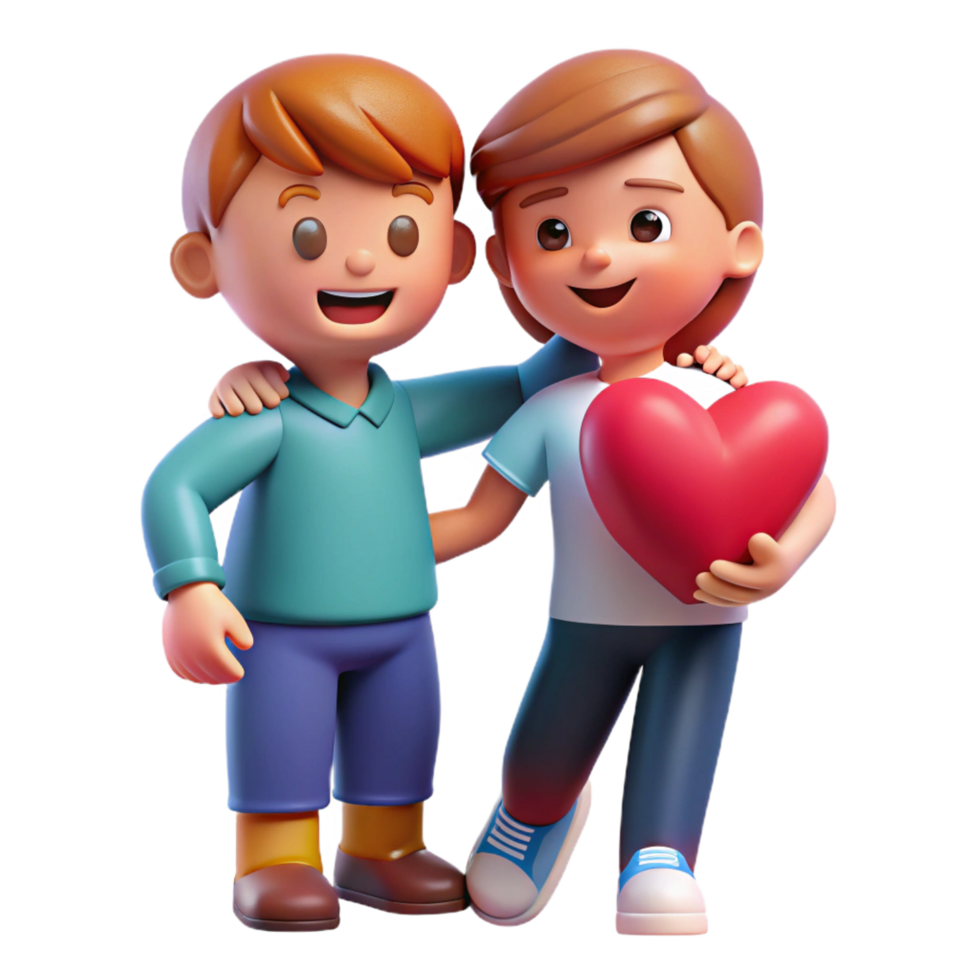 stunning rustic 3D Cartoon Boys Friendship Heart Illustration 4K png