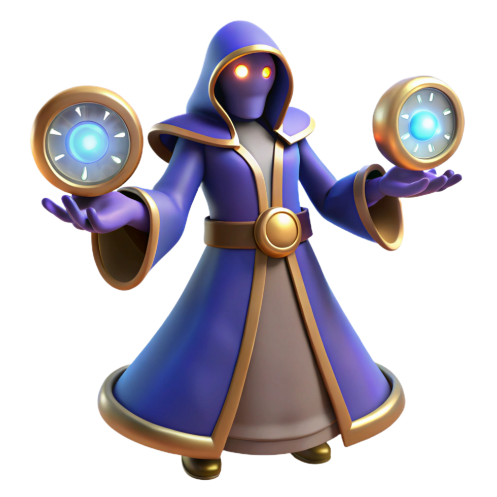 beautiful contemporary 3D Render Wizard with Glowing Orbs original png