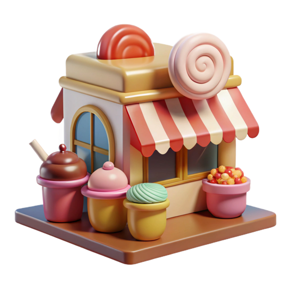 vibrant artistic Whimsical Candy Shop 3D Render professional png