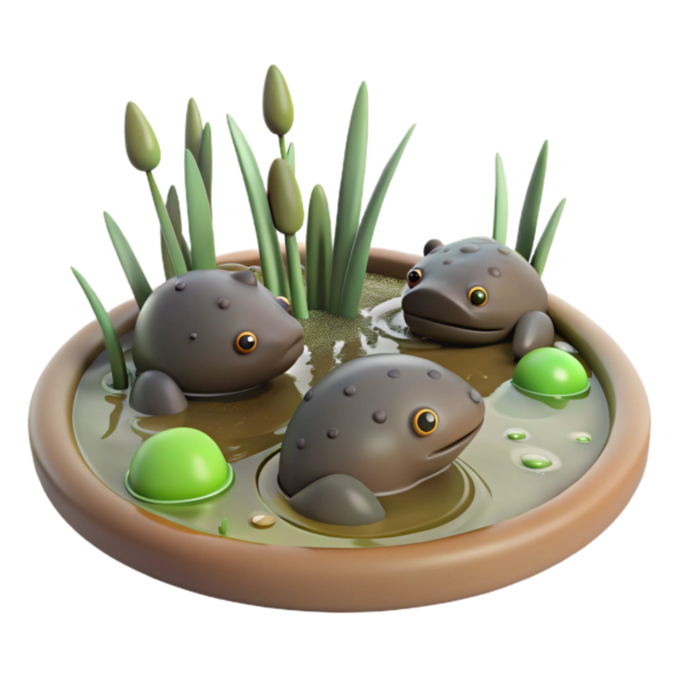 wonderful classic Cute 3D Frogs in Pond Illustration premium png