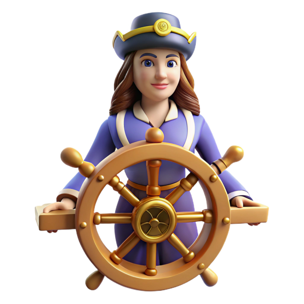 serene minimalist 3D Cartoon Ship Captain Illustration premium png
