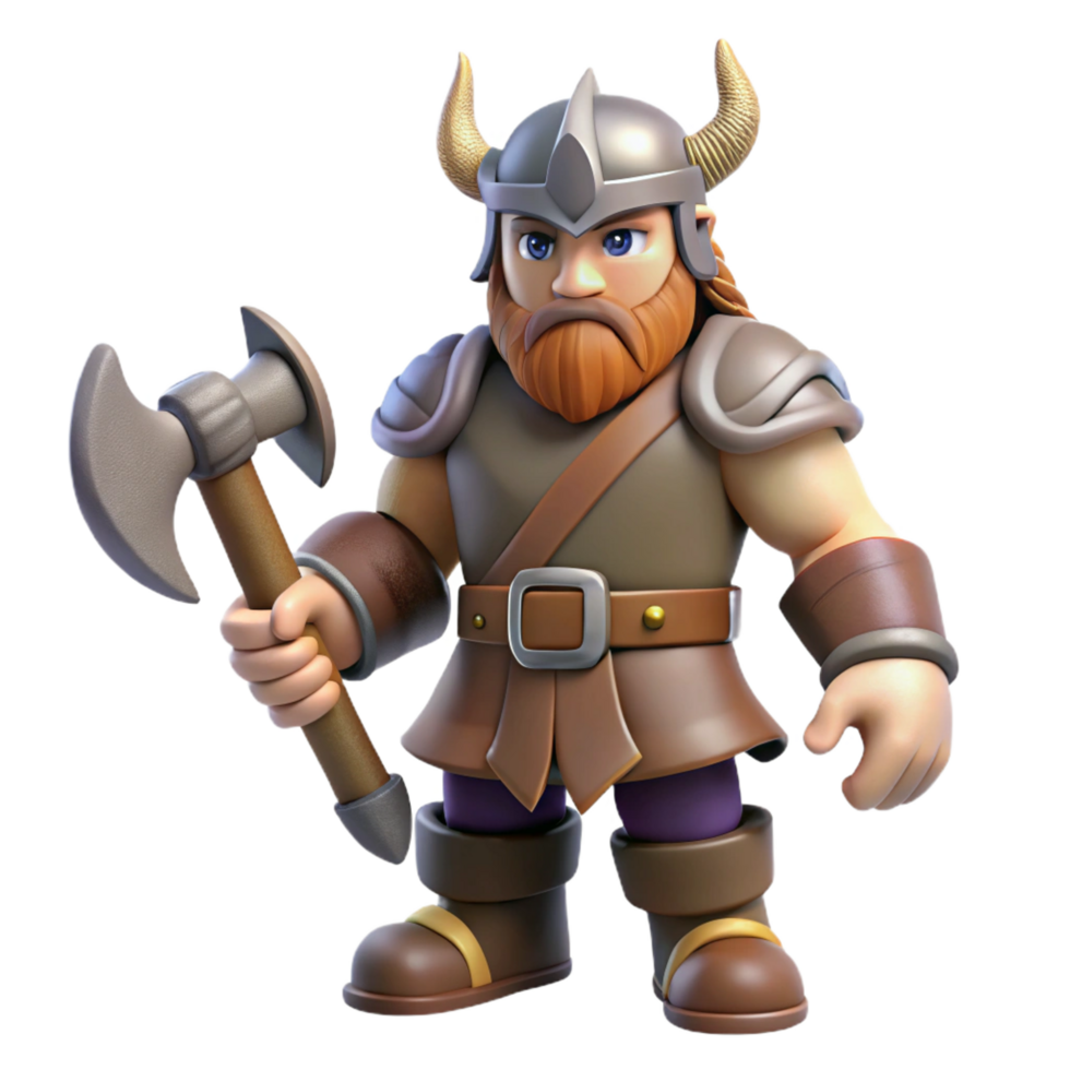 beautiful rustic Cartoon Viking Warrior 3D Render detailed png