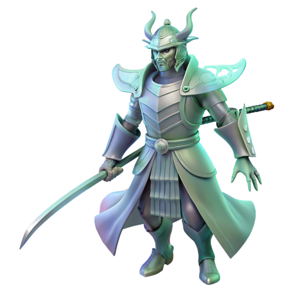 beautiful minimalist 3D Render Samurai Warrior Illustration detailed png