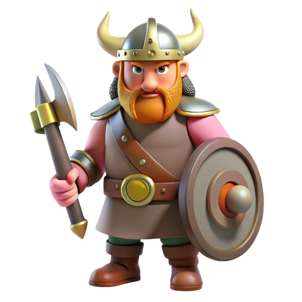 wonderful traditional Cartoon Viking Warrior 3D Render high resolution png