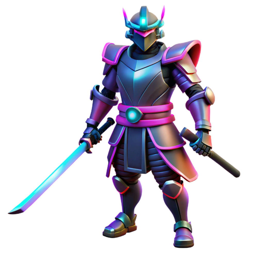 wonderful classic Neon Samurai 3D Render original png