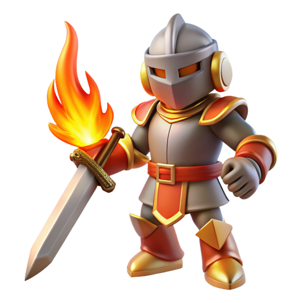 wonderful abstract 3D Cartoon Knight with Flaming Sword Illustration high quality png