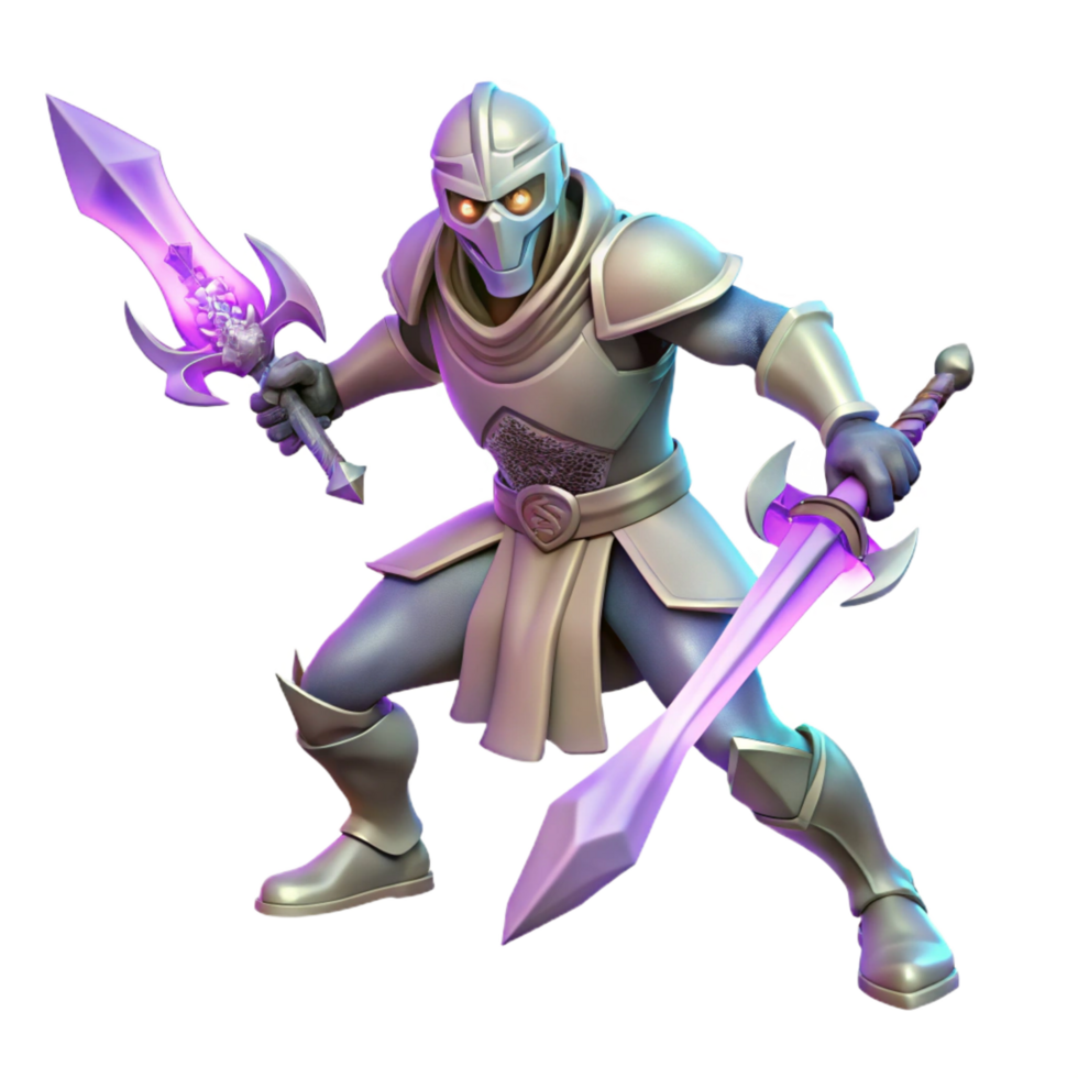 vibrant creative 3D Render Fantasy Knight with Swords original png