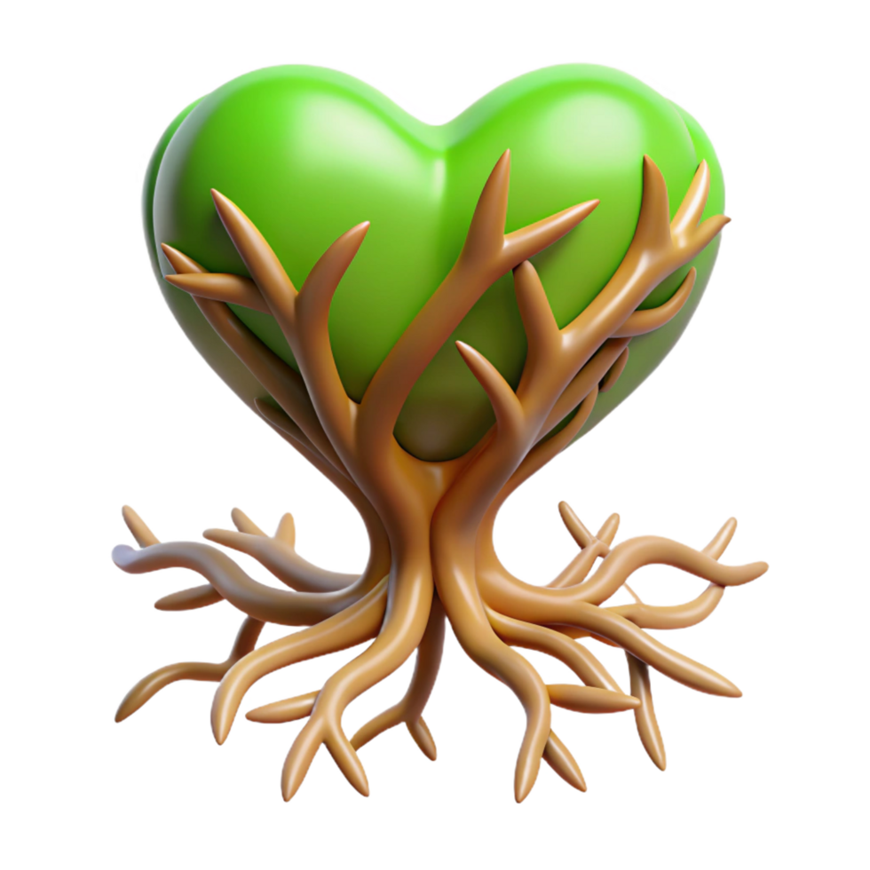 vibrant traditional Green Heart Tree 3D Illustration original png