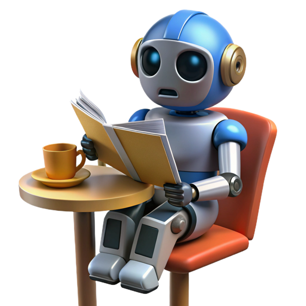 vibrant minimalist 3D Render Robot Reading a Book authentic png
