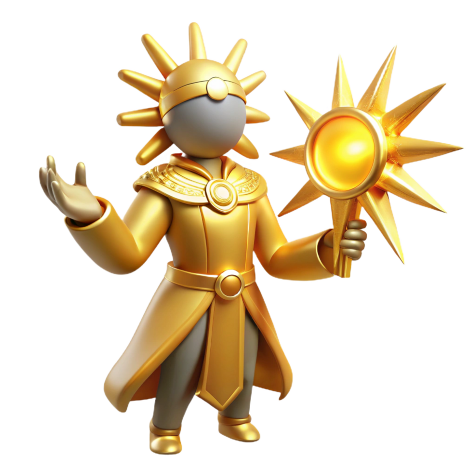magnificent artistic Golden Sun God 3D Render authentic png