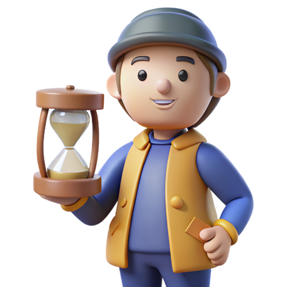wonderful rustic 3D Cartoon Character with Hourglass detailed png