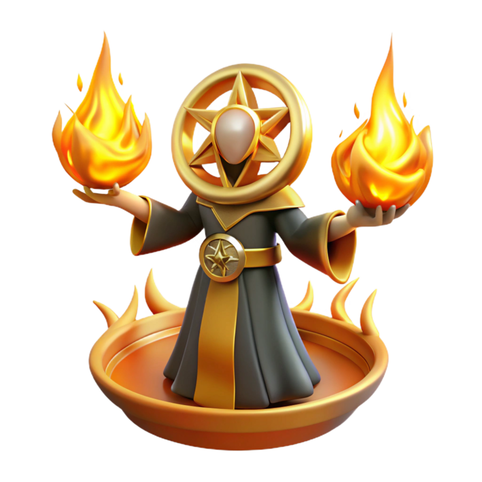 elegant creative 3D Render of a Fire Wizard authentic png
