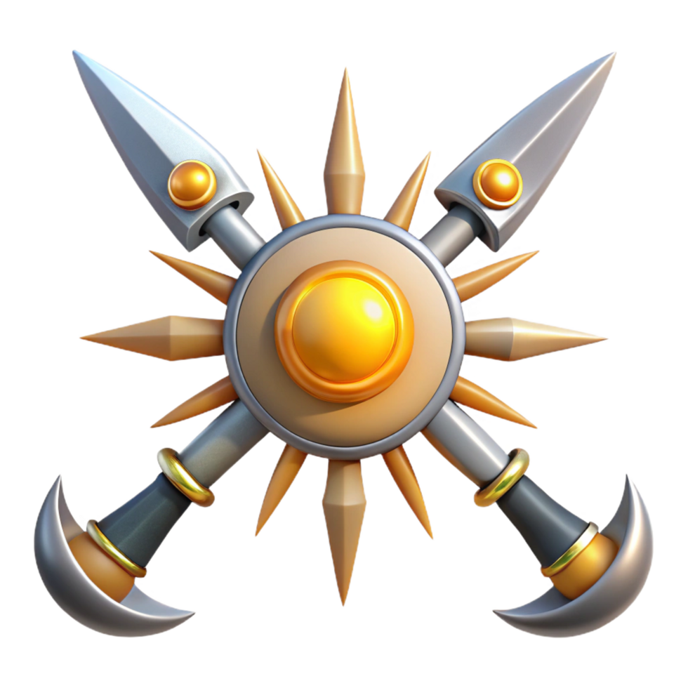 serene artistic 3D Sunburst Shield with Spears Illustration high resolution png