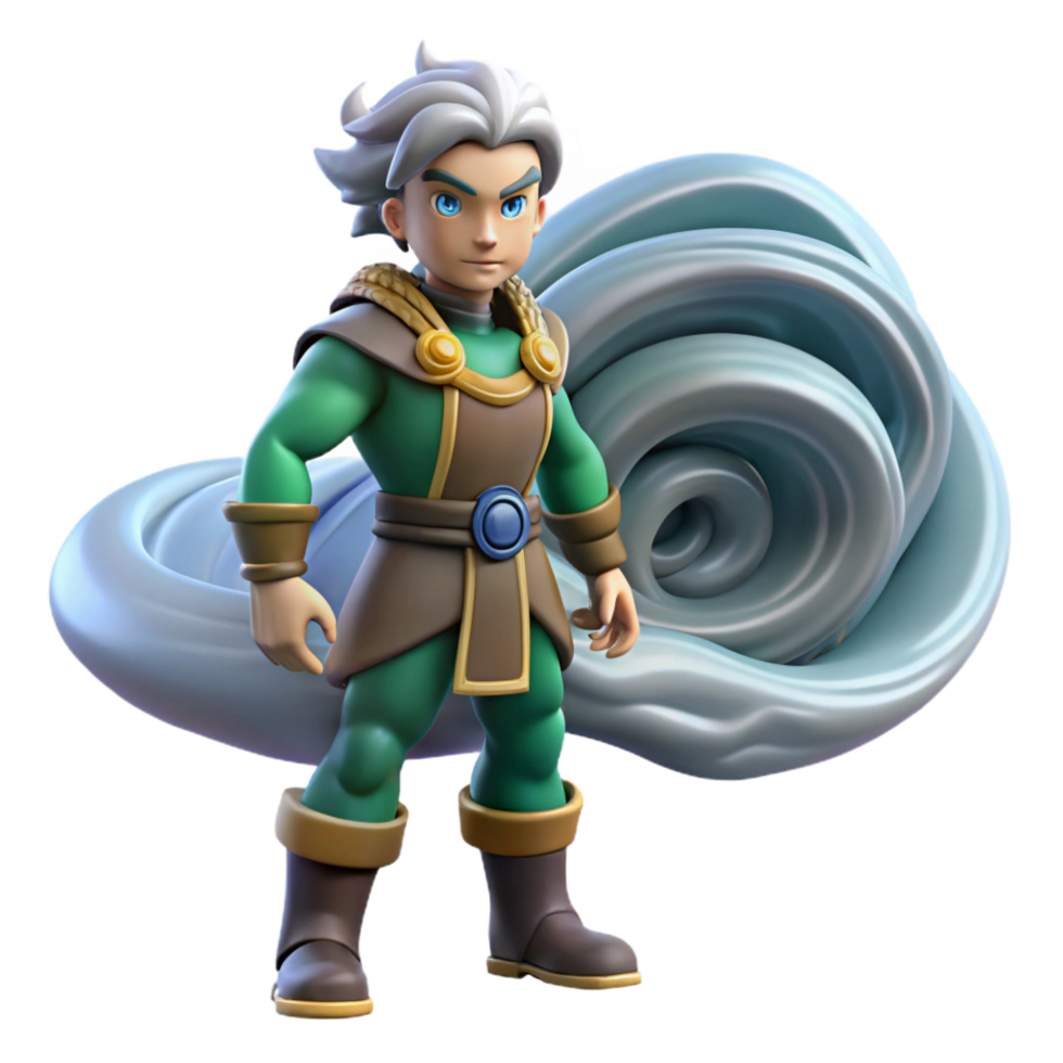 vibrant artistic 3D Render Cartoon Boy with Wind Power detailed png
