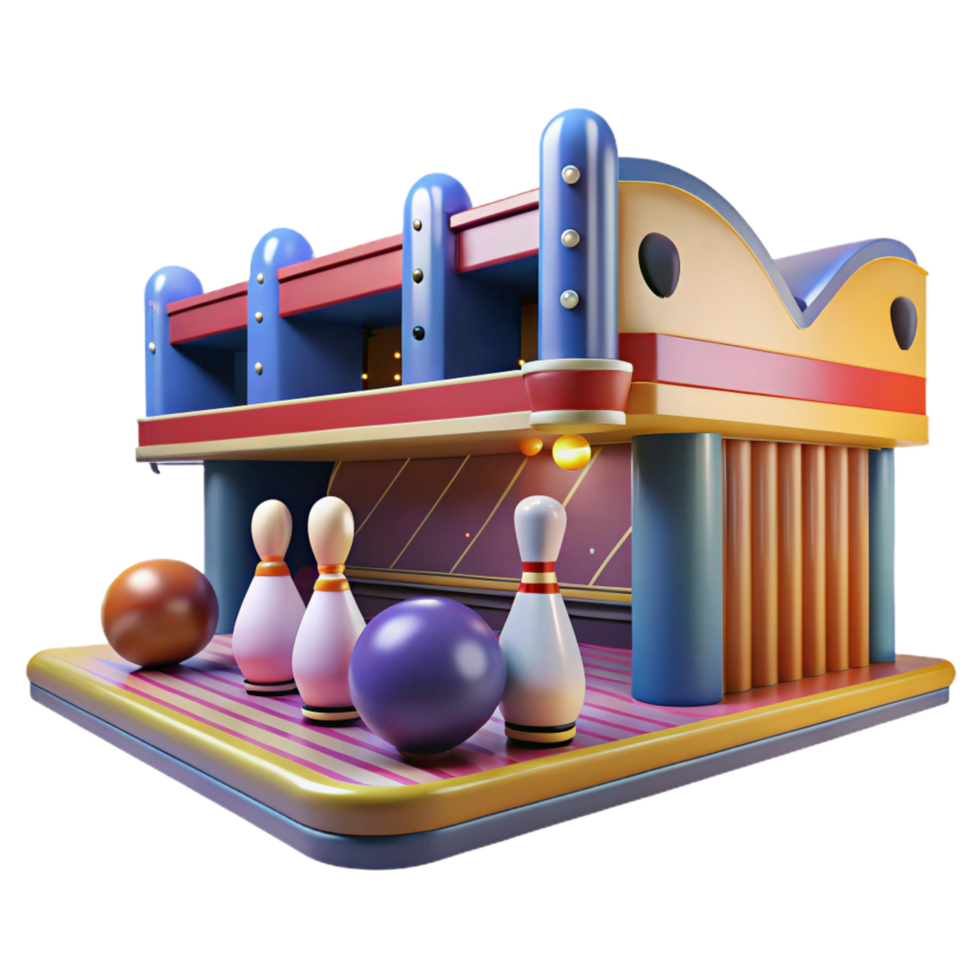 serene rustic Cartoon Bowling Alley 3D Render high quality png